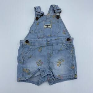 Oshkosh B'gosh Baby Girl's Striped Denim Floral Shortall Size 12M
